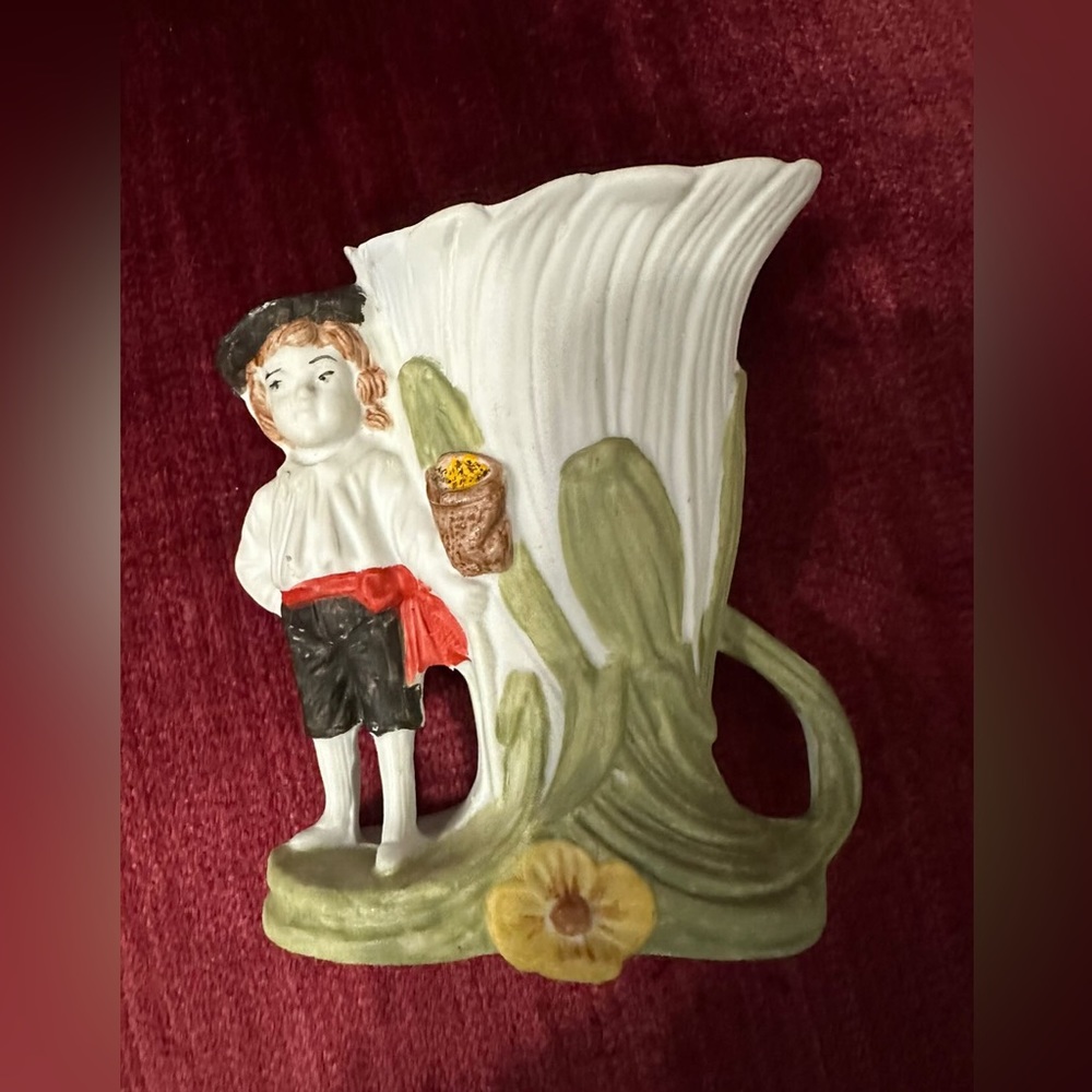 Figure Vase Porcelain Biscuit Germany 1900 German boy with Flowers